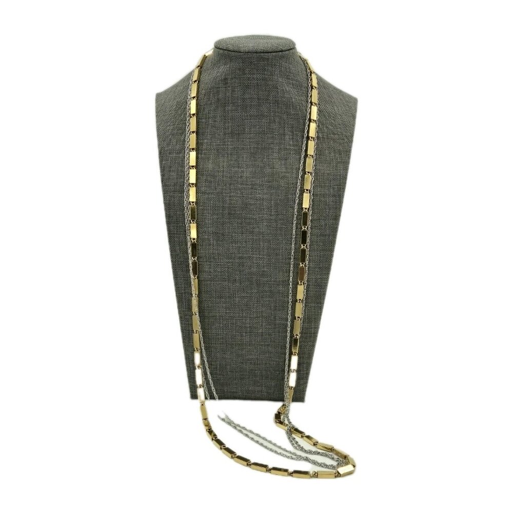 Vintage Vendome Three Strand Necklace Gold & Silver Tone Bar Link Chain